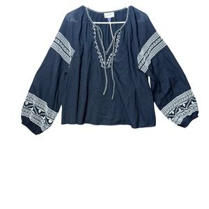 Universal Thread Womens large black top Embroidered Peasant Boho western NEW‎